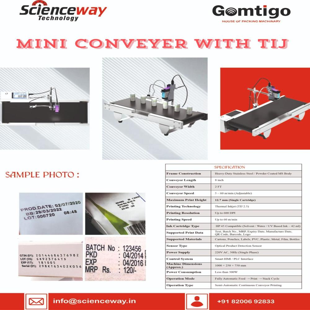 Mini Tij Printer With Conveyor Belt Scienceway - Abs Plastic Or Metal, Standard Size, Printing Speed Up To 6090 M/m, Fully Automatic Operation, Versatile Ink Options