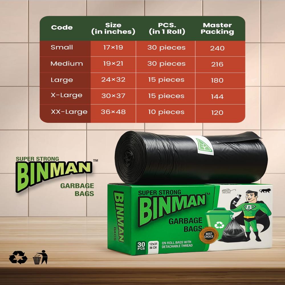 Binman Garbage Bags On Roll - Color: Black