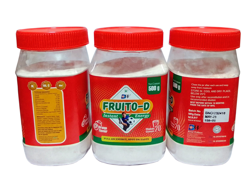 Fruito-D 500 Gm Energy Drink Powder - Best Before: Up To 12 Months