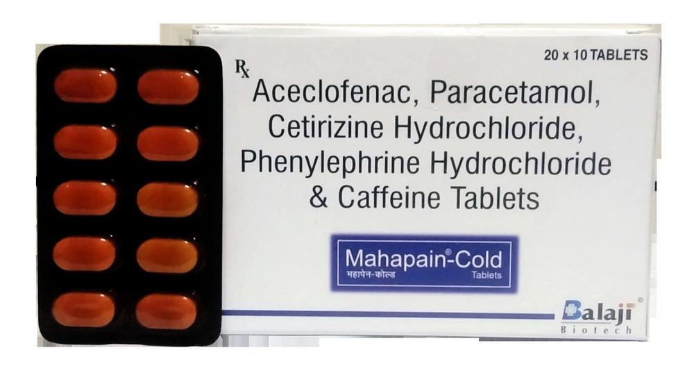 Aceclofenac, Paracetomel, Cetirizine Hydrochloride, Phenylephrine Hydrochloride & Caffeine Tablet