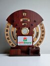 Personalized Wooden Desk Calendar With Round Clock