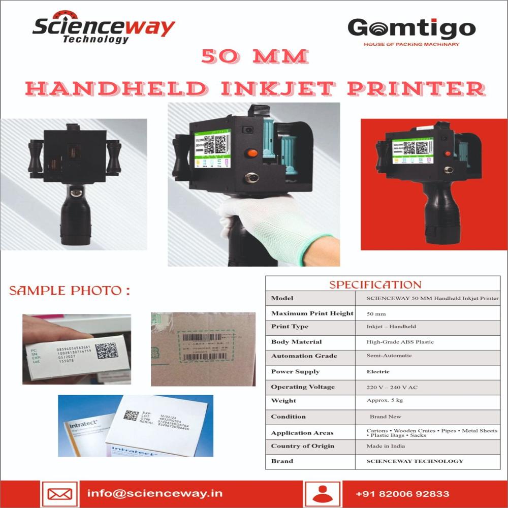 50mm Handheld Inkjet Printer Scienceway - Abs Plastic, Semi-automatic, Portable Design | Efficient 220-240v Printing For Coding & Labeling