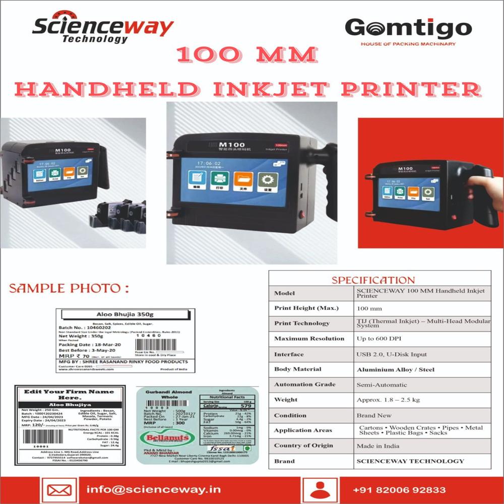 Handheld Inkjt Printer 100mm Scienceway - Automatic Grade: Semi-automatic