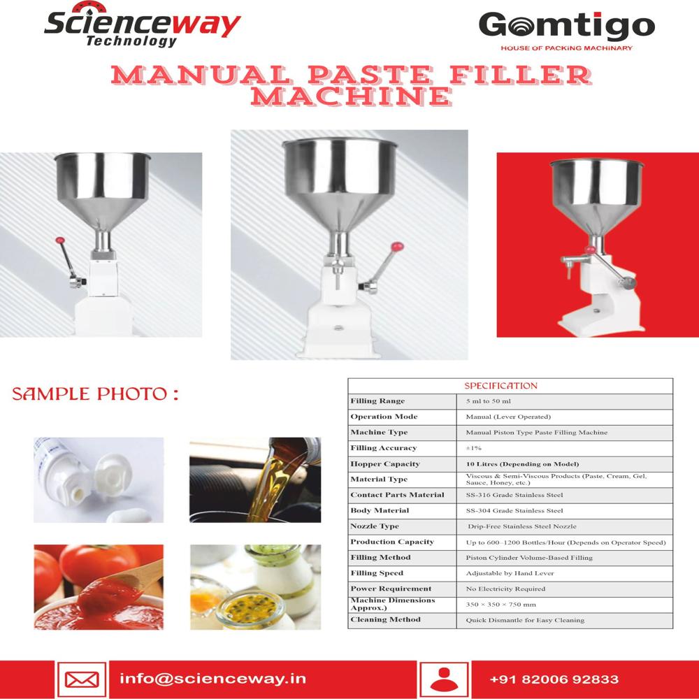 Manual Paste Filler Machine Scienceway - Dimension (L*w*h): Approx. 230a A A 210a A A 710 Millimeter (Mm)