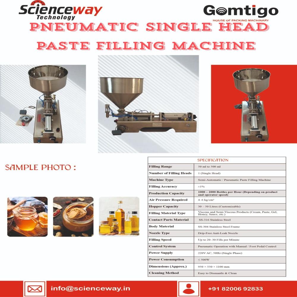 50-500ml Single Head Paste Filler Machine Scienceway