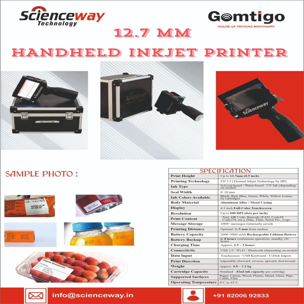 Handheld Inkjet Printer 12.7mm Metal Body Scienceway