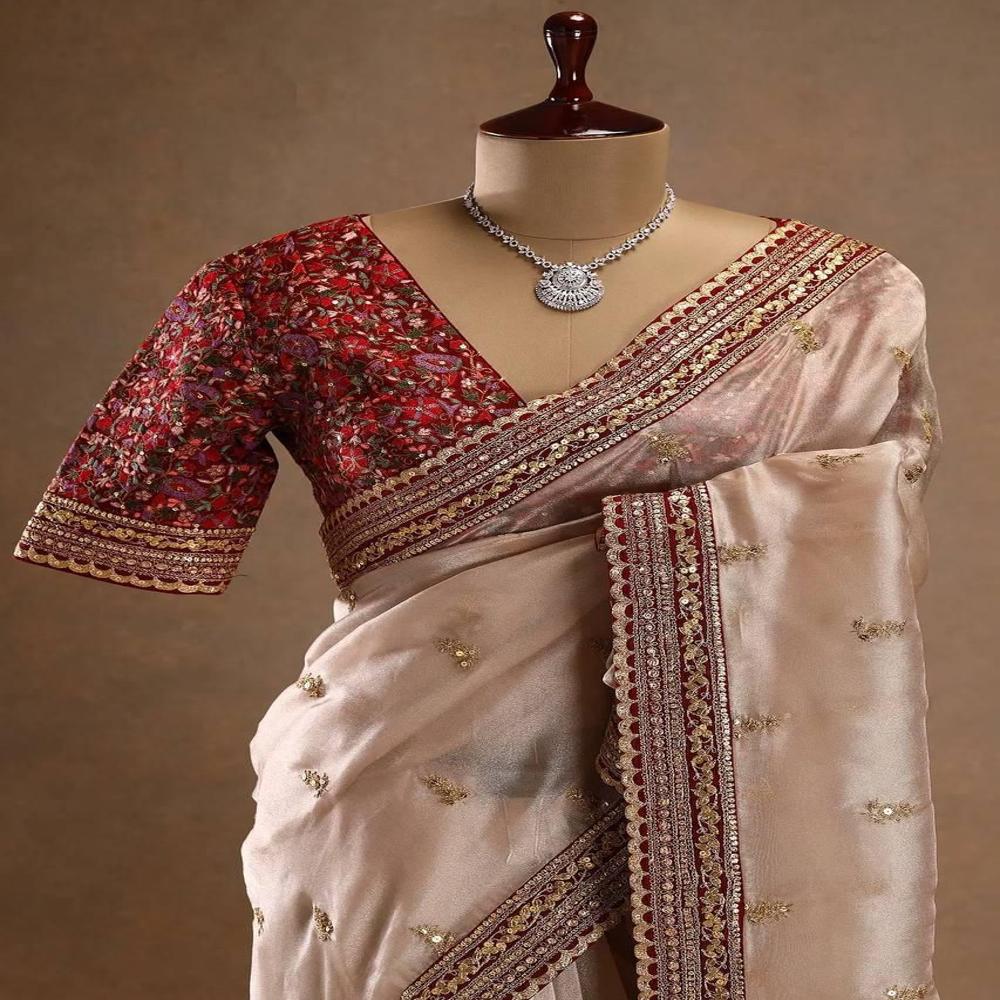 Classic Wedding Wear Saree With Beautiful Traditional Design - Color: Cream