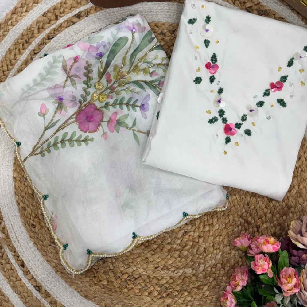 Trendy Party Wear Designer Saree - Color: White - Cream