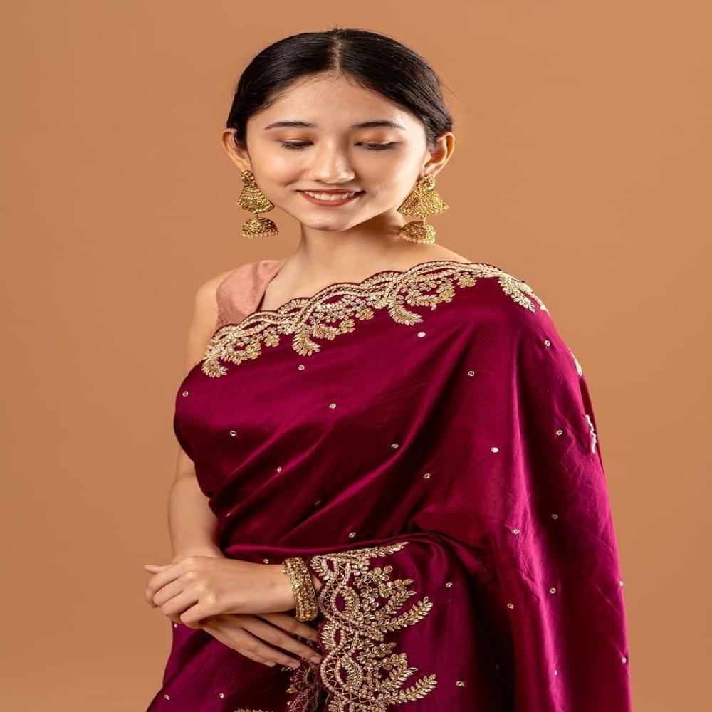 Elegant Maroon Fancy Saree