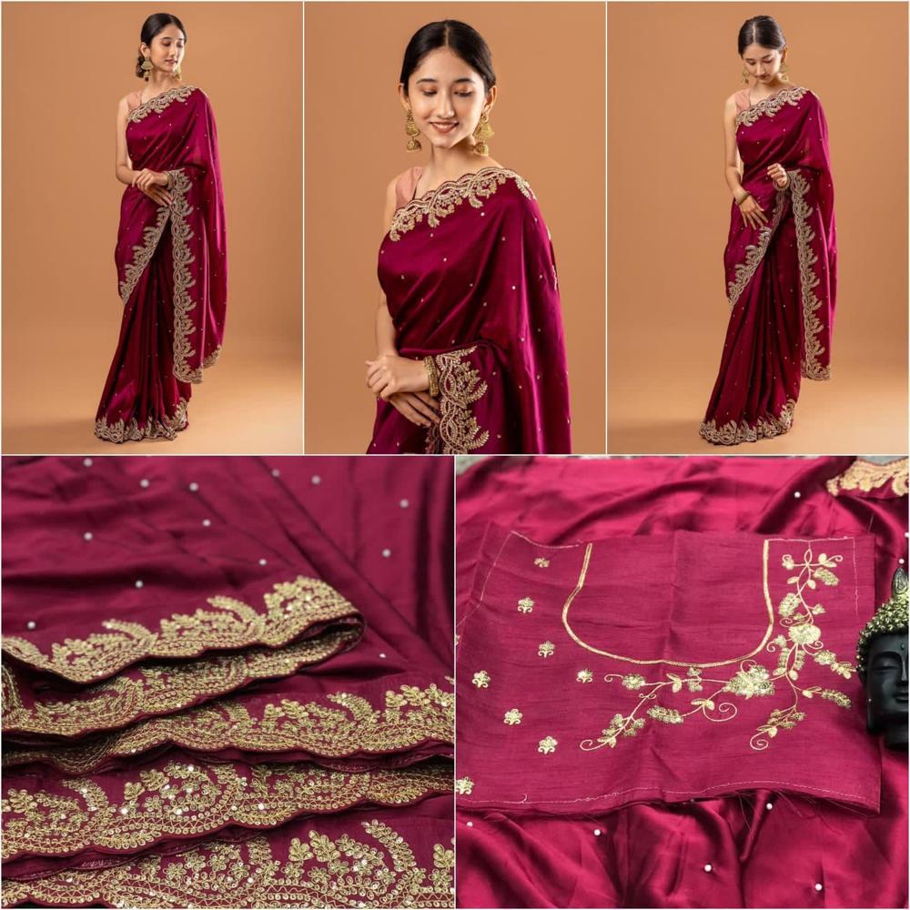 Elegant Maroon Fancy Saree