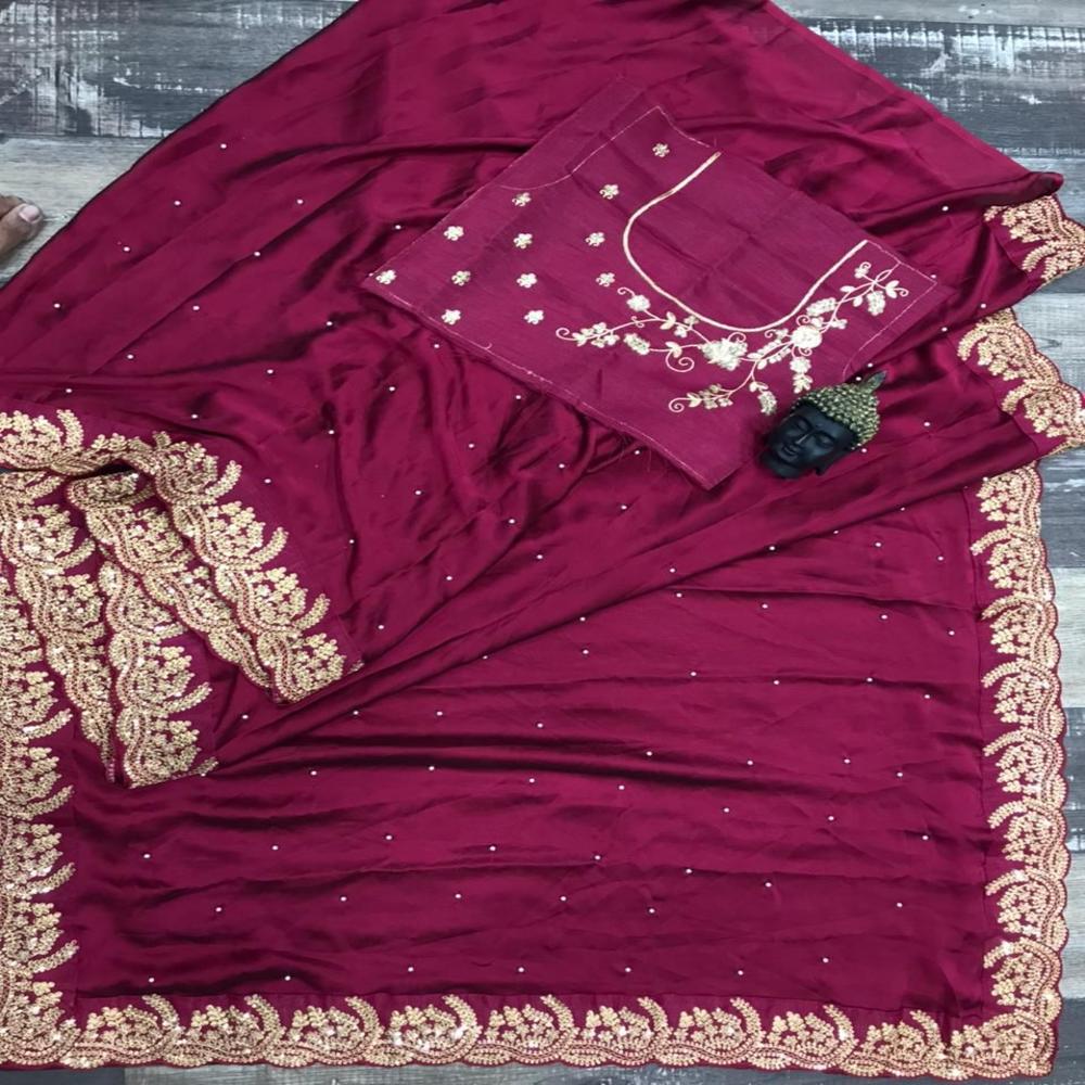 Elegant Maroon Fancy Saree