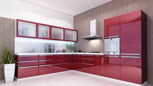 Red Velvet L Shape Upvc Modular Kitchen Cabinet - Color: All Color Available