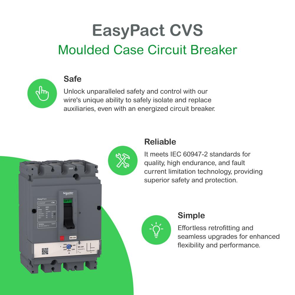 LV525332-circuit breaker EasyPact CVS250F, 36 kA at 415 VAC, 200 A rating thermal magnetic TM-D trip unit, 3P 3d