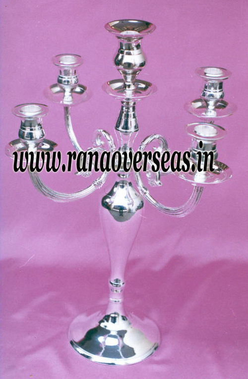 Brass Candle Stand - Polished Metal, Silver Finish | Indian Professional Style, Elegant Design