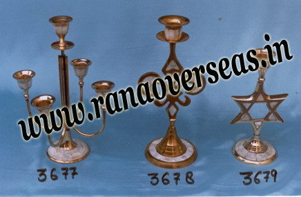 Brass Metal Candle Stand - Polished Finish, Golden Color with Sea Shell Accents