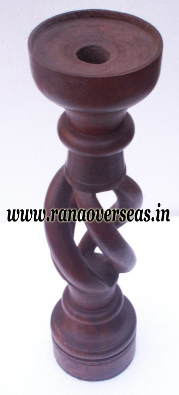 Brown Wooden Pillar Candle Stand Under Cut.