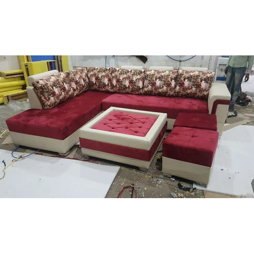 Indian Style Corner Sofa Set - Solid Wood, Premium Fabric Upholstery | Modern Design, Durable Comfort For 4-5 People, Perfect For Lounging And Relaxing