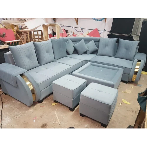 Indian Style Corner Sofa Set - Solid Wood, Premium Fabric Upholstery | Modern Design, Durable Comfort For 4-5 People, Perfect For Lounging And Relaxing