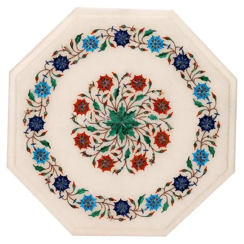 White Marble Inlay Table Top - Color: Various Available