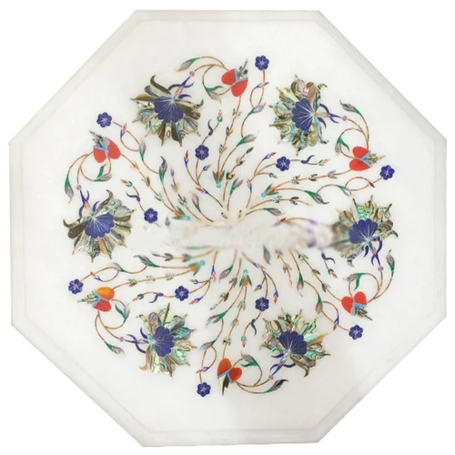 White Marble Inlay Table Top - Color: Various Available