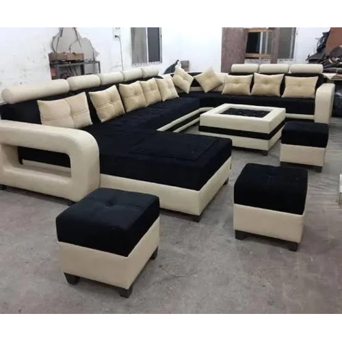 Living Room U Shape Sofa Set - Wood Material, Spacious Design For Up To 5 People, Modern Indian Style , Durable And Elegant