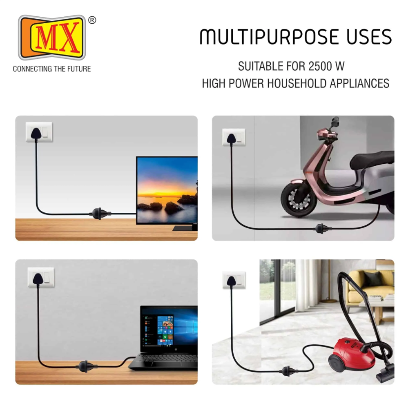 Mx Single Socket Extension Board With 1.5m Heavy Duty Long Wire Cord, Use To Exetend Power Socket 2500w 10a Expandable Electric Extension, 3 Pin Plug With Surge Protection & Child Safety Shutter, Black (Mx-4218) Pack Of 1 - Feature: Good Quality