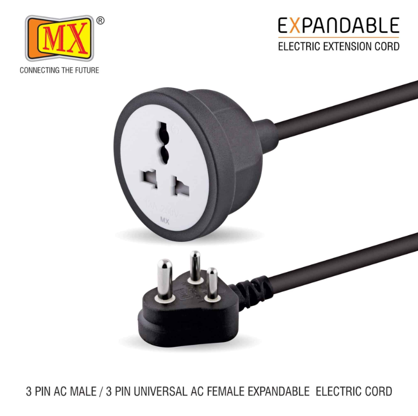 Mx Single Socket Extension Board With 1.5m Heavy Duty Long Wire Cord, Use To Exetend Power Socket 2500w 10a Expandable Electric Extension, 3 Pin Plug With Surge Protection & Child Safety Shutter, Black (Mx-4218) Pack Of 1 - Feature: Good Quality