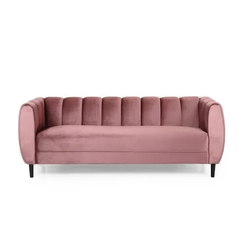 Three Seater Sofa - Wood Construction, Spacious Design For 3 People, Elegant Blue Upholstery, Modern Indian Style For Indoor Living Room