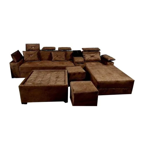 Wooden Brown L Shape Sofa Set - High-quality Wooden Material | Modern Indian Design, Durable Comfort For Living Room
