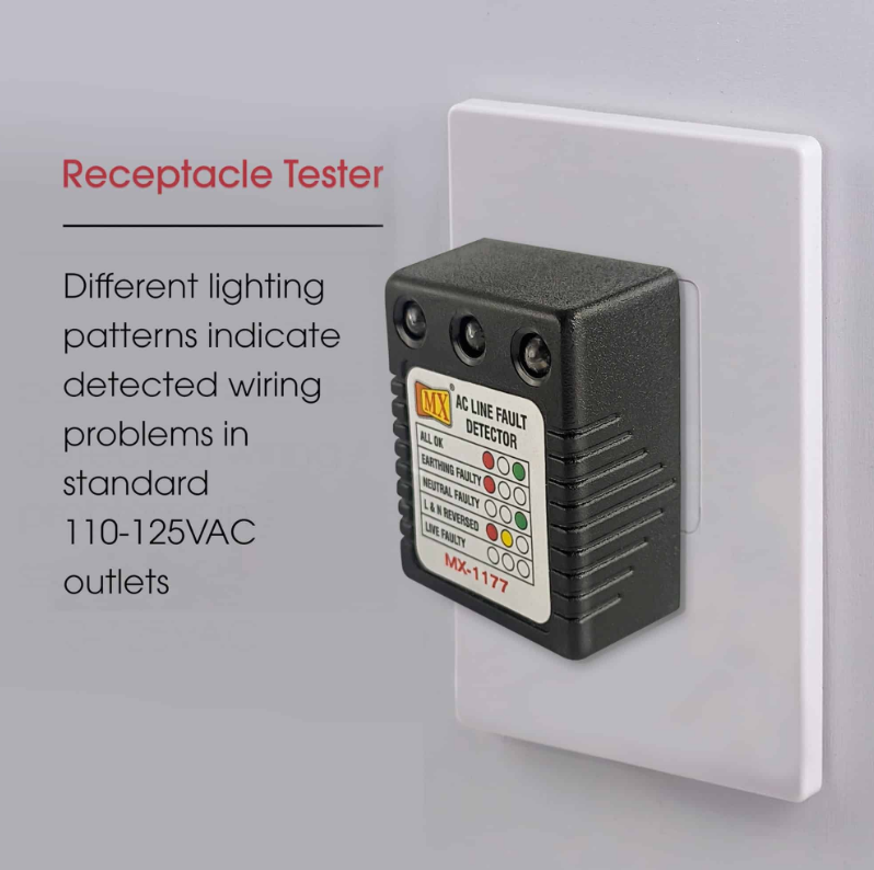 Mx Ac Electrical Line Fault Detector 5amp 3 Pin Socket Tester With Automatic Earthing & Neutral Faulty | L&n Reversed | Live Faulty Detector With Ryg Led Indicator Wall Plug Mx 1177 - Color: Black
