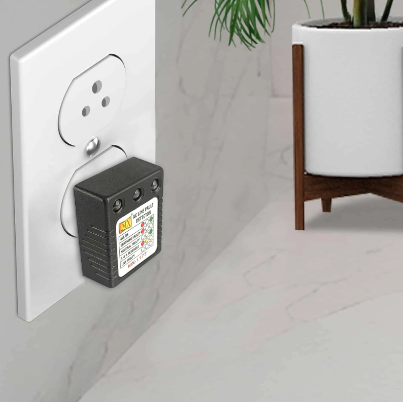 Mx Ac Electrical Line Fault Detector 5amp 3 Pin Socket Tester With Automatic Earthing & Neutral Faulty | L&n Reversed | Live Faulty Detector With Ryg Led Indicator Wall Plug Mx 1177 - Color: Black