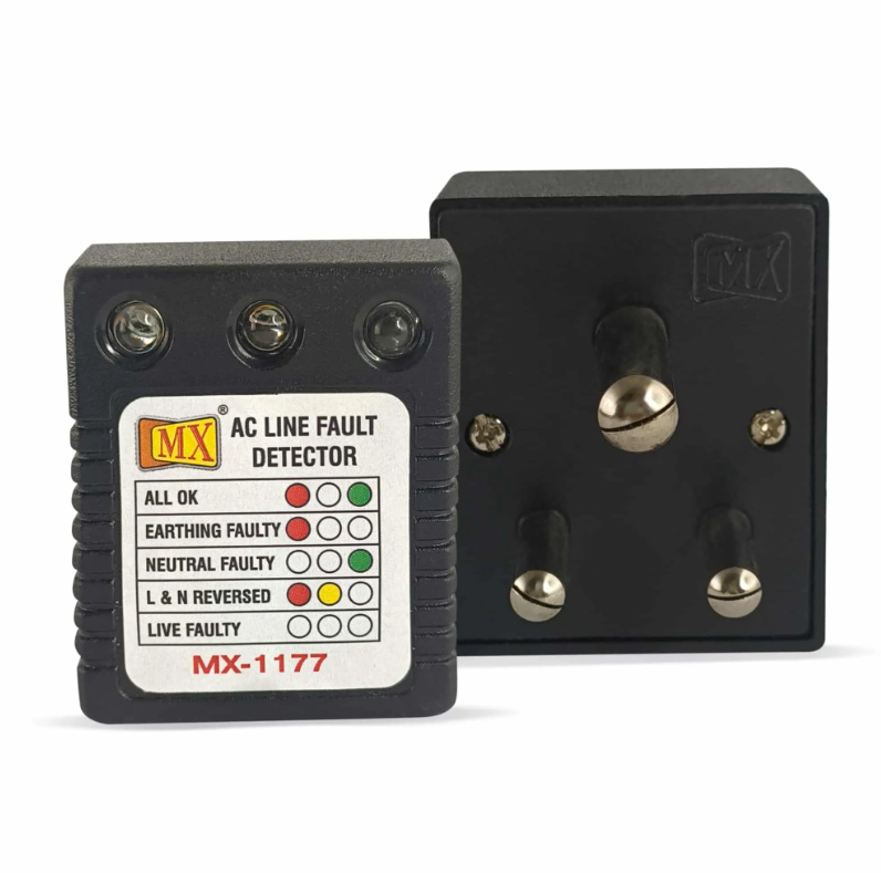 Mx Ac Electrical Line Fault Detector 5amp 3 Pin Socket Tester With Automatic Earthing & Neutral Faulty | L&n Reversed | Live Faulty Detector With Ryg Led Indicator Wall Plug Mx 1177 - Color: Black