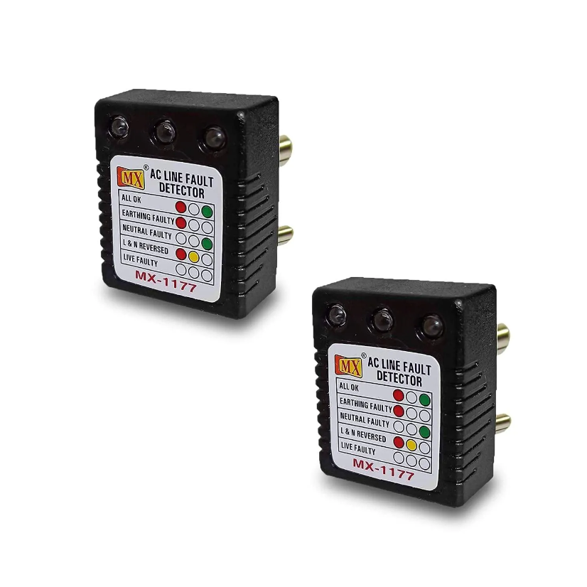 Mx Ac Electrical Line Fault Detector 5amp 3 Pin Socket Tester With Automatic Earthing & Neutral Faulty | L&n Reversed | Live Faulty Detector With Ryg Led Indicator Wall Plug Mx 1177 - Color: Black