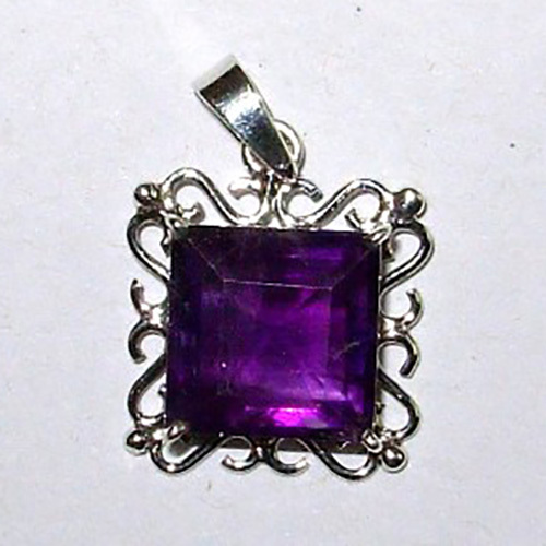 Sterling Silver Pendant With Amethyst Facetted Octagon - Design: Modern