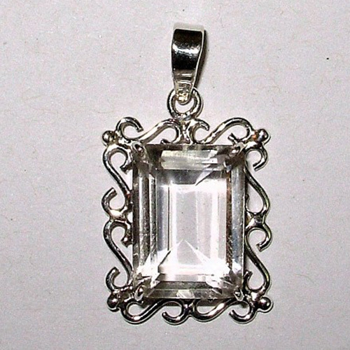 Sterling Silver Pendant With Crystal Quartz Facetted Octagon - Design: Modern