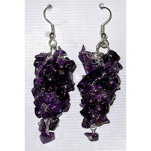 Tumbled Chips Grape Shape Earrings With Silver Plated Metal Fittings And Silver Plated Earwires - Color: Blue