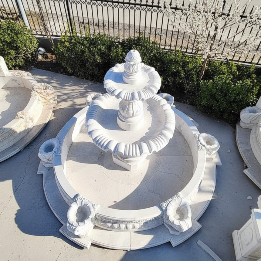 3 Tiers Classical Outdoor White Marble Water Garden Fountain