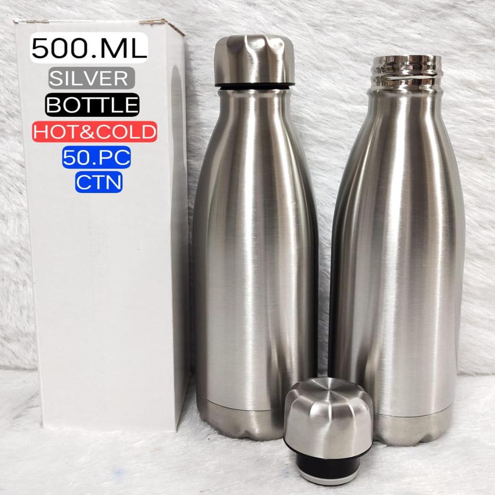 Stainless Steel Hot And Cold Water Bottle - 500ml Capacity, Silver Color, Round Shape, Leak Proof, Screw Cap, 1-year Warranty | Industrial Use: Beverage