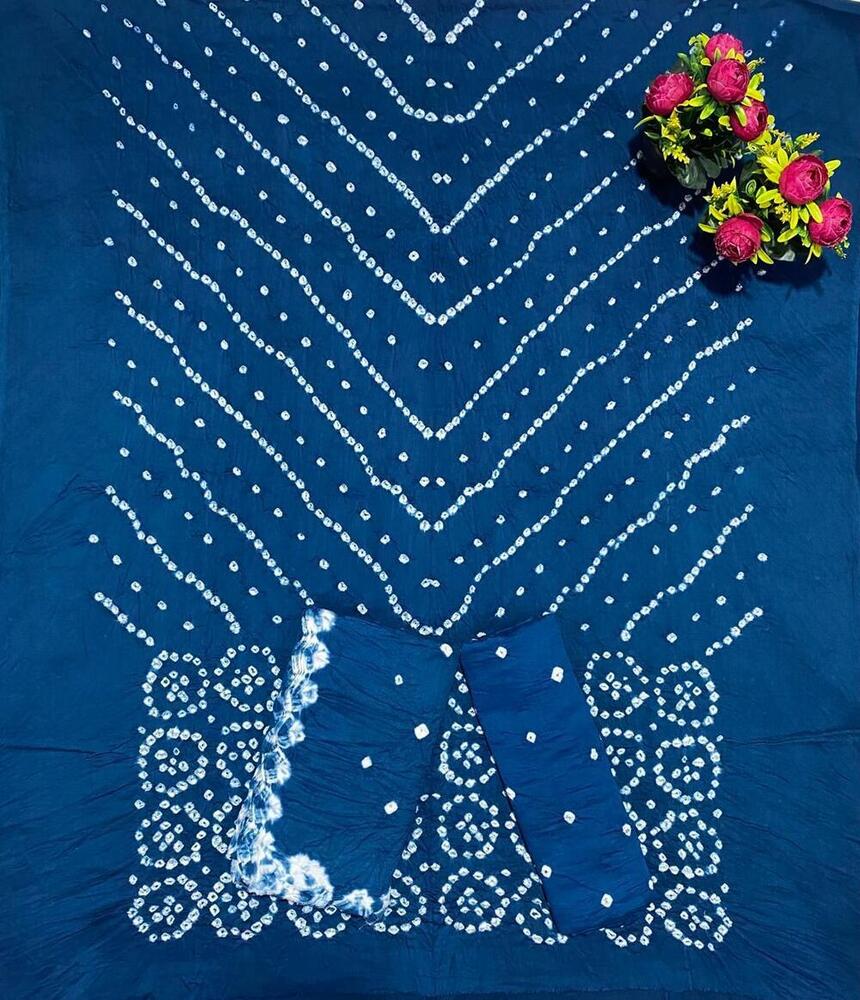 Satin Bandhej With Kanjari  Dress Material