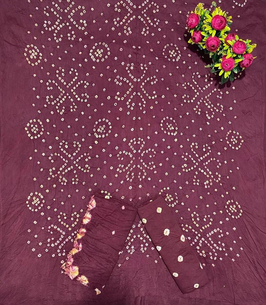 Satin Bandhej With Kanjari  Dress Material