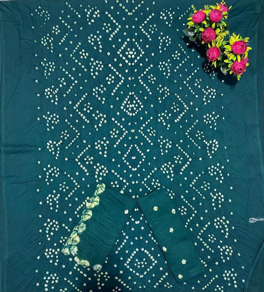 Satin Bandhej With Kanjari  Dress Material