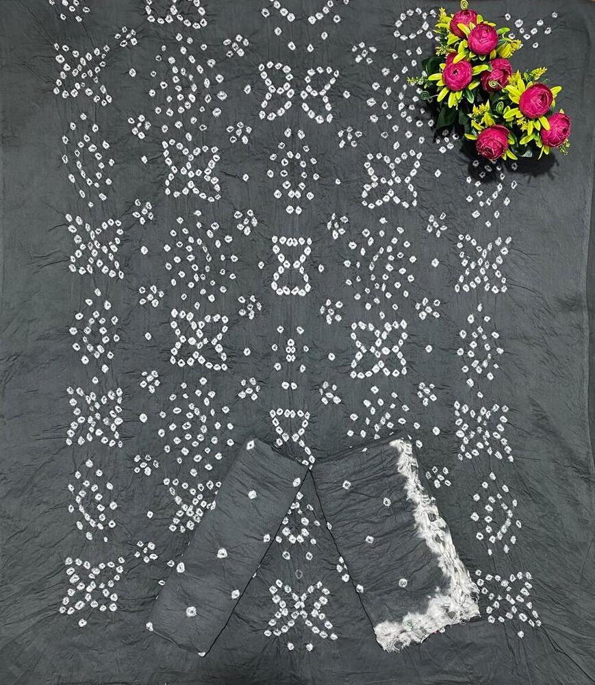 Satin Bandhej With Kanjari  Dress Material