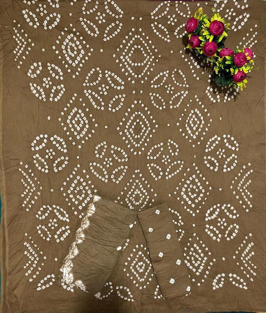 Satin Bandhej With Kanjari  Dress Material