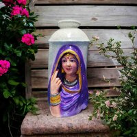 Fiber Ladies Face Flower Pot - Color: Multi Colour