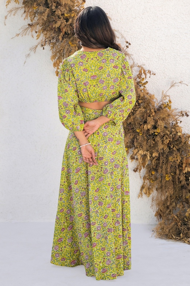 Ladies Block Print Cotton Co Ord Set - Color: Multicolor