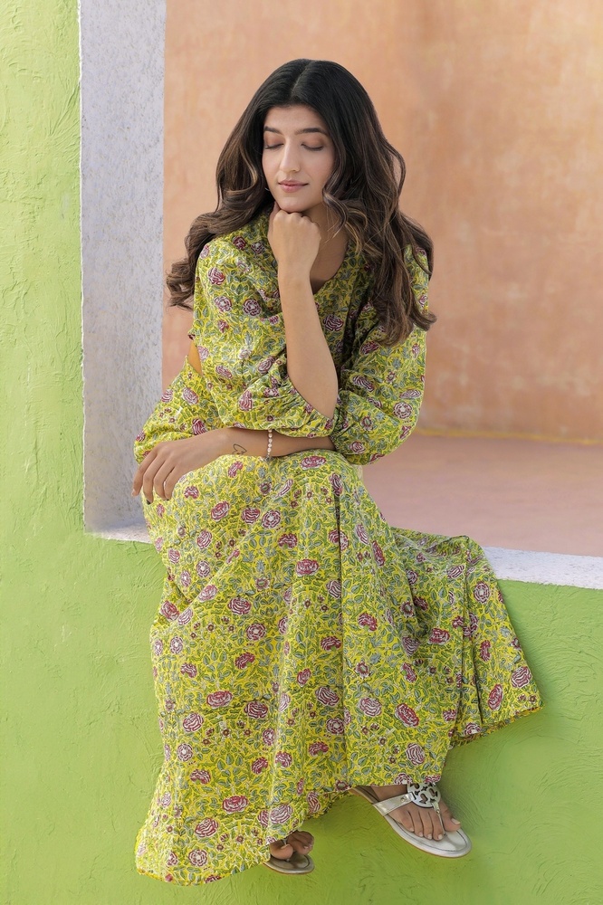 Ladies Block Print Cotton Co Ord Set - Color: Multicolor