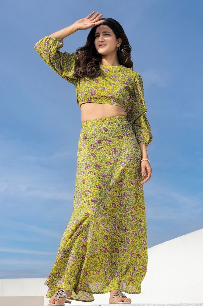 Ladies Block Print Cotton Co Ord Set - Color: Multicolor