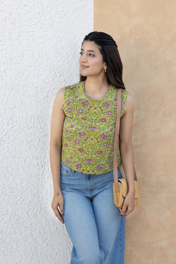Ladies Floral Block Printed Cotton Top