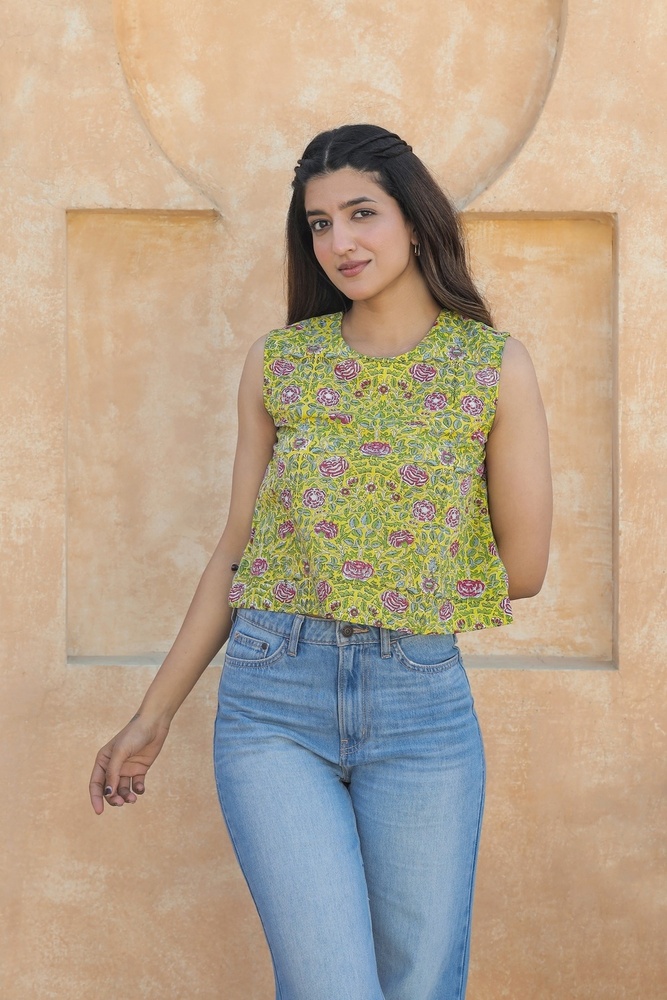 Ladies Floral Block Printed Cotton Top