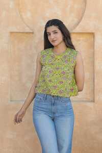Ladies Floral Block Printed Cotton Top